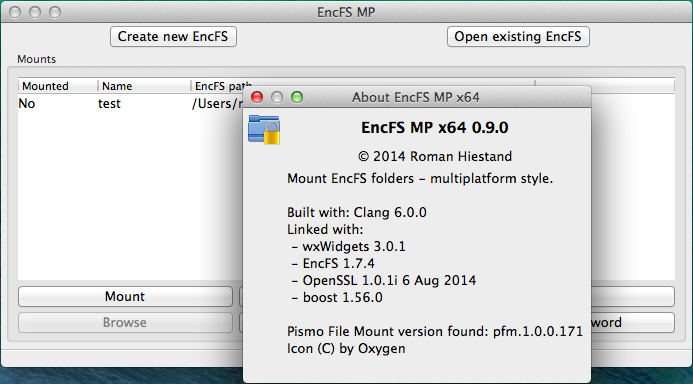 Screenshot of EncFSMP undern OS X